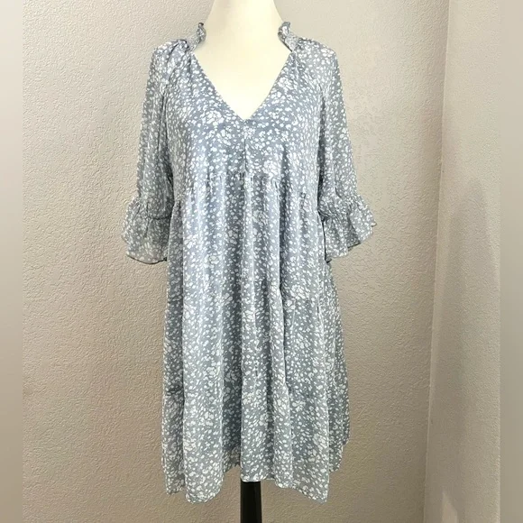 aakaa blue floral dress AaKaa Thin Adjustable Strap Belted Ruffle Hem Maxi Dress LARGE main image 0